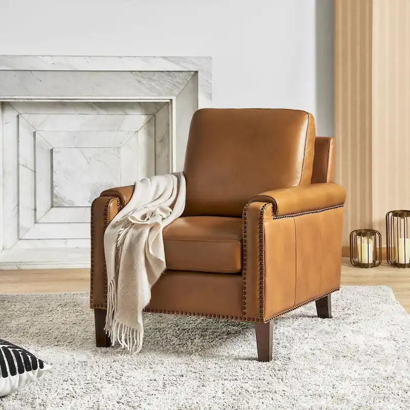 Kunz Transitional Genuine Leather Armchair with Removable Cushion and Nailhead Trims by HULALA HOME