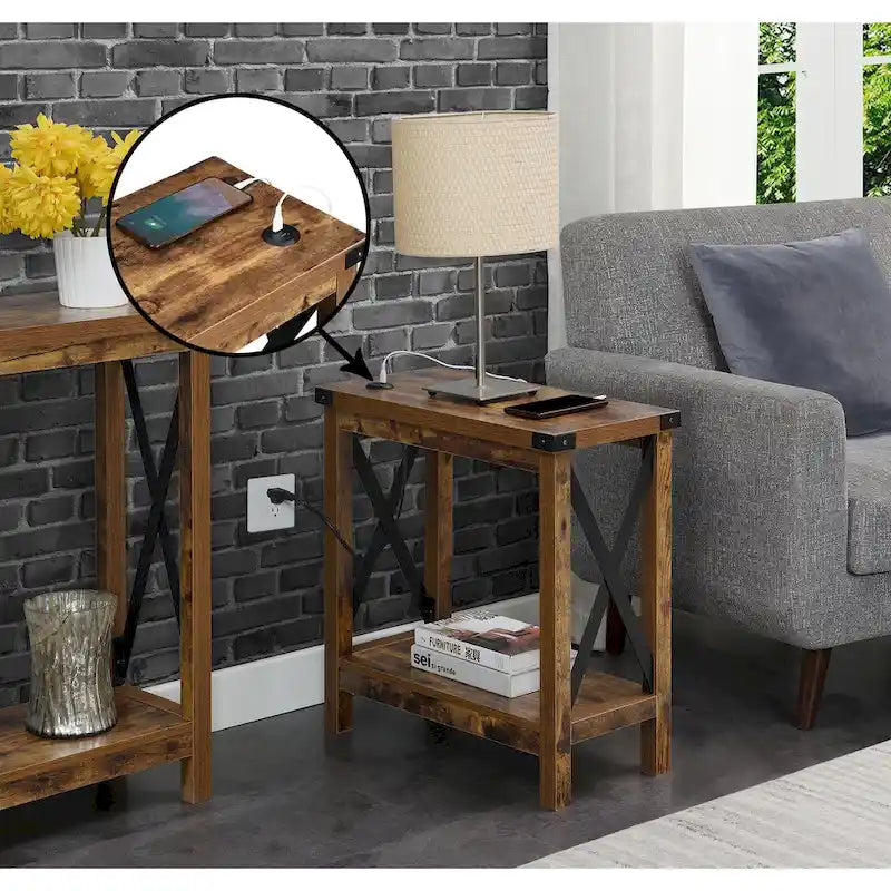 Convenience Concepts Durango Chairside Table with Charging Station and Shelf