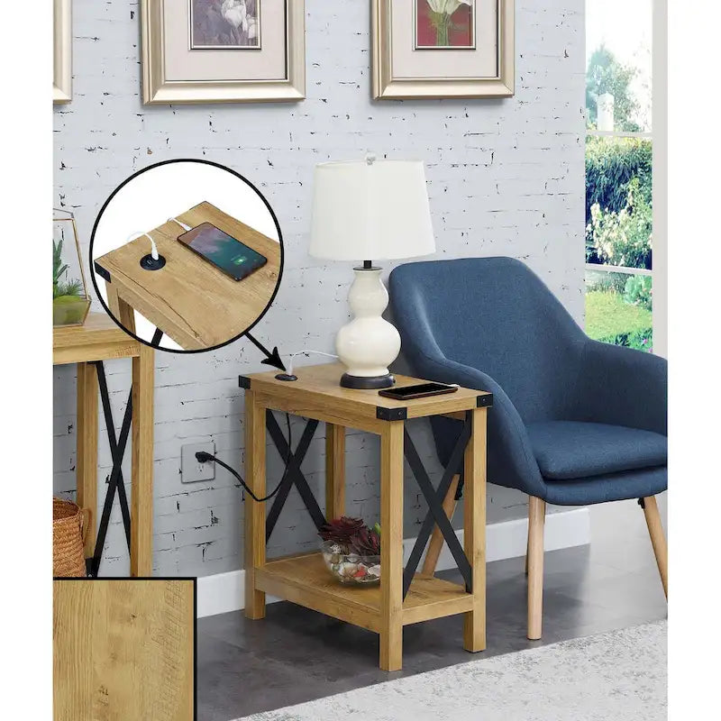 Convenience Concepts Durango Chairside Table with Charging Station and Shelf