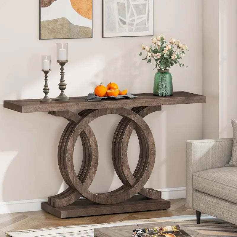 55 inches Farmhouse Console Table with Geometric Base