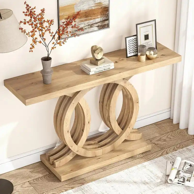55 inches Farmhouse Console Table with Geometric Base