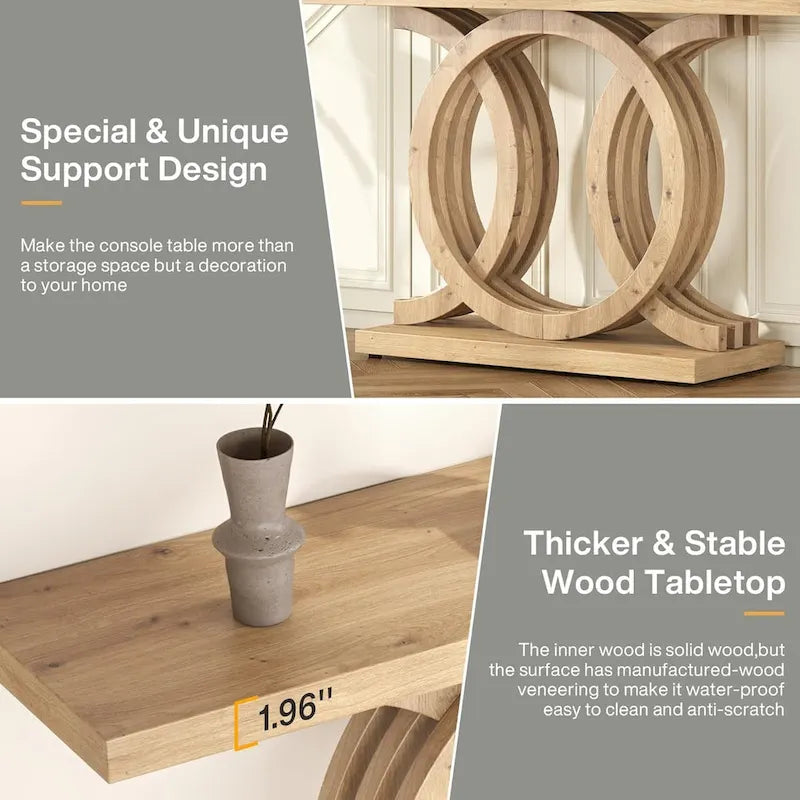 55 inches Farmhouse Console Table with Geometric Base