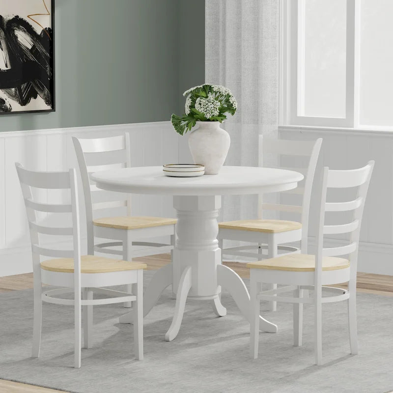 5-Piece Dining Set, 42 Round Pedestal Table and Slat Back Chairs