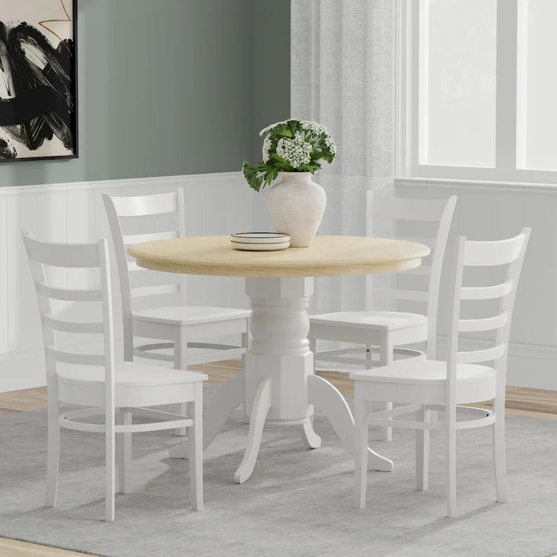 5-Piece Dining Set, 42 Round Pedestal Table and Slat Back Chairs