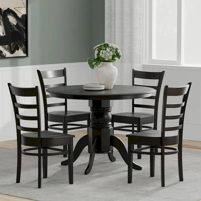 5-Piece Dining Set, 42 Round Pedestal Table and Slat Back Chairs