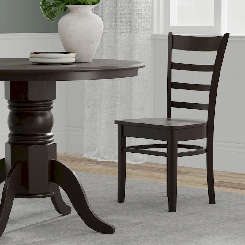 5-Piece Dining Set, 42 Round Pedestal Table and Slat Back Chairs