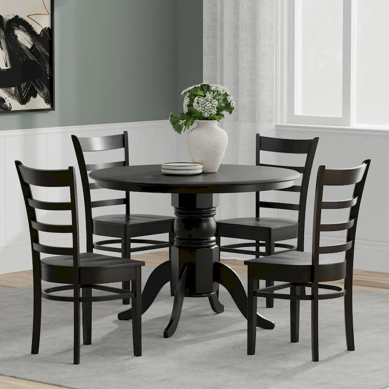 5-Piece Dining Set, 42 Round Pedestal Table and Slat Back Chairs