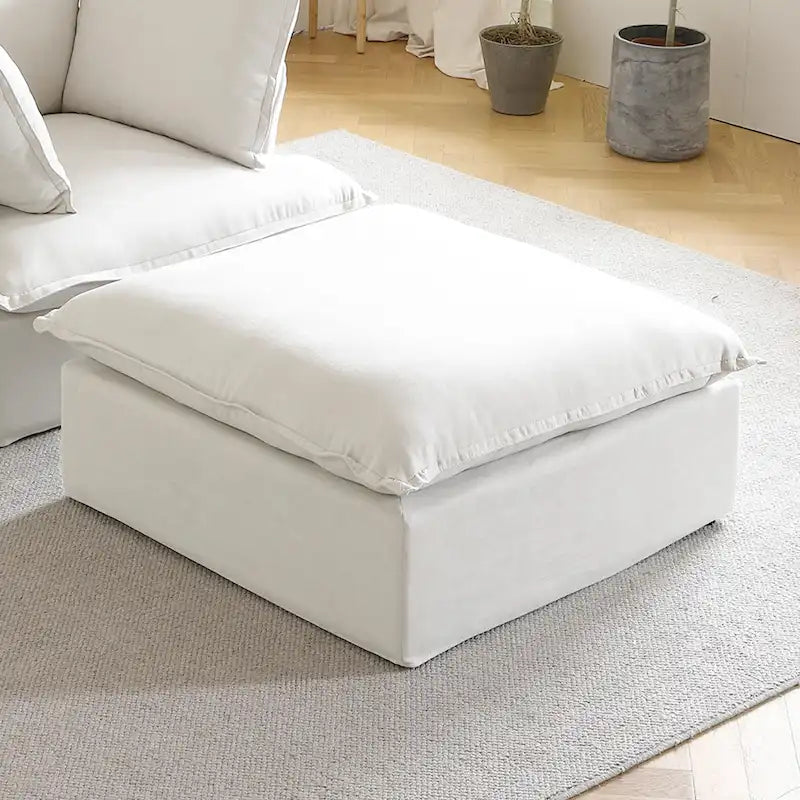 Modern Linen Upholstered Ottoman