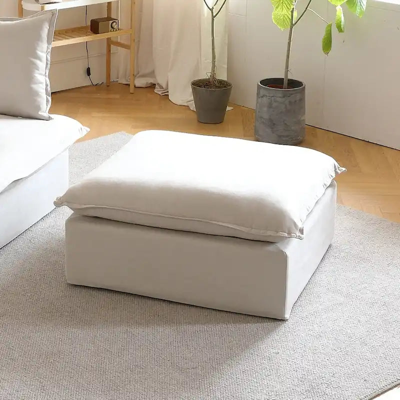 Modern Linen Upholstered Ottoman