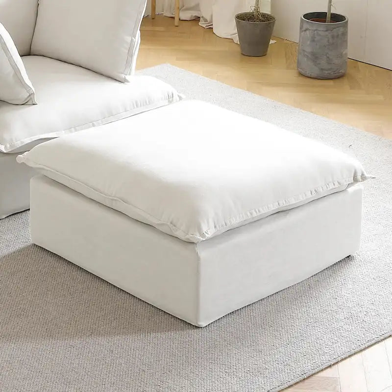 Modern Linen Upholstered Ottoman