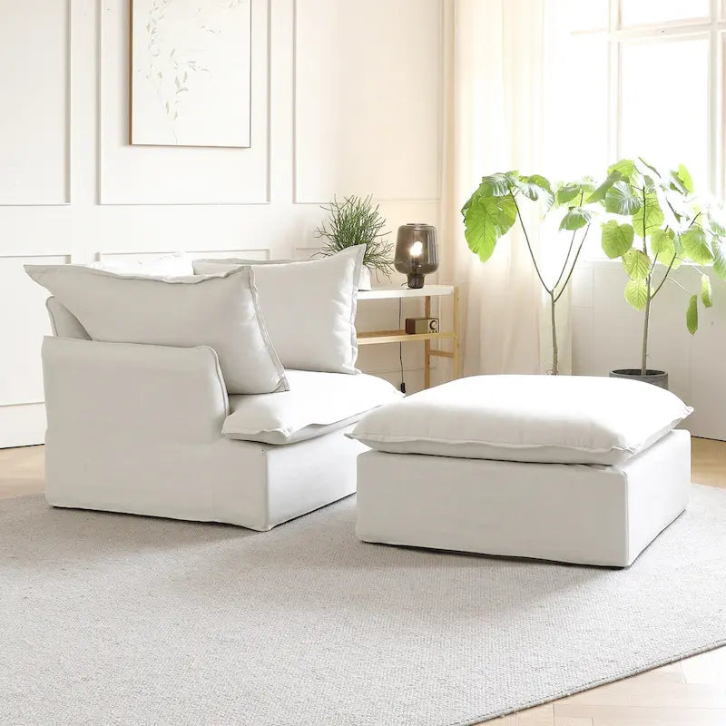 Modern Linen Upholstered Ottoman