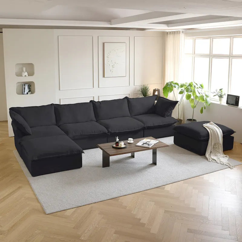 Modern Linen Upholstered Ottoman