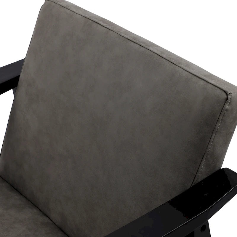 Faux Leather Accent Chair Solid Wood Armchair in Black Finish