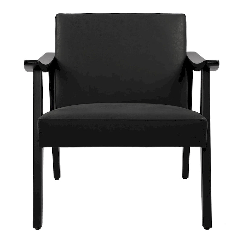 Faux Leather Accent Chair Solid Wood Armchair in Black Finish