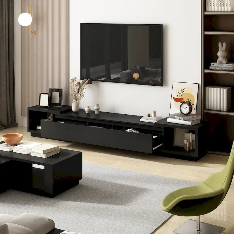 Modern Style Extendable TV Stand with 3Drawer White/Black 65.4-106.3