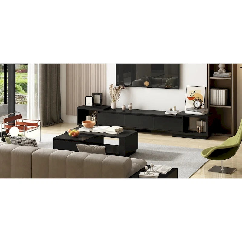 Modern Style Extendable TV Stand with 3Drawer White/Black 65.4-106.3