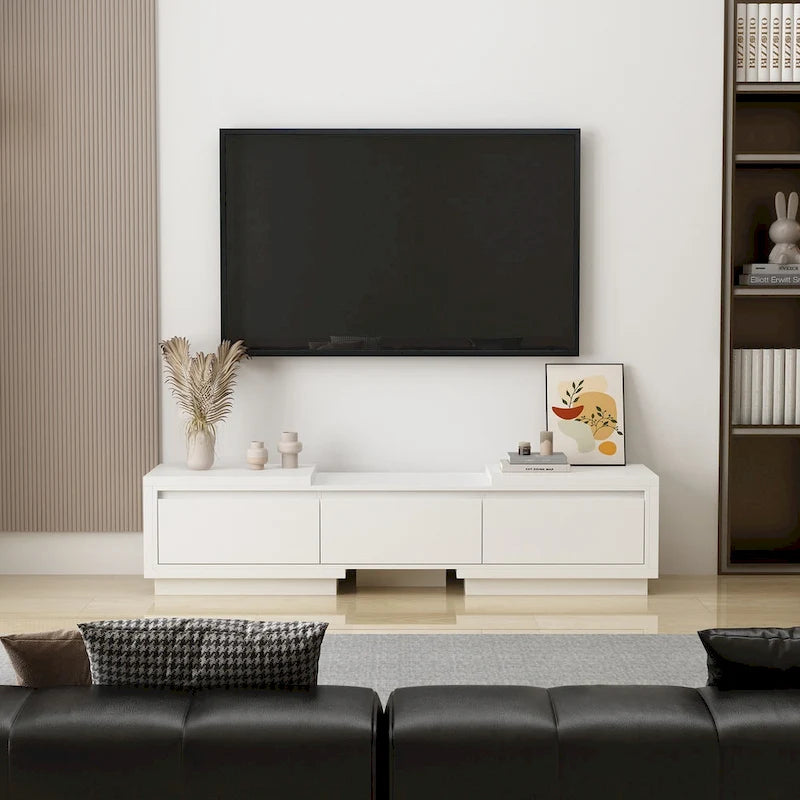 Modern Style Extendable TV Stand with 3Drawer White/Black 65.4-106.3