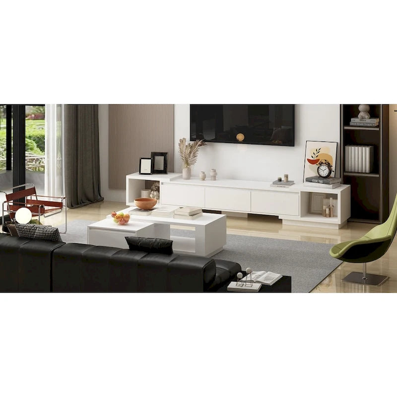 Modern Style Extendable TV Stand with 3Drawer White/Black 65.4-106.3