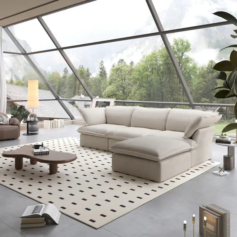 L-Shaped Linen Sectional Sofa Modern Comfortable Sofa