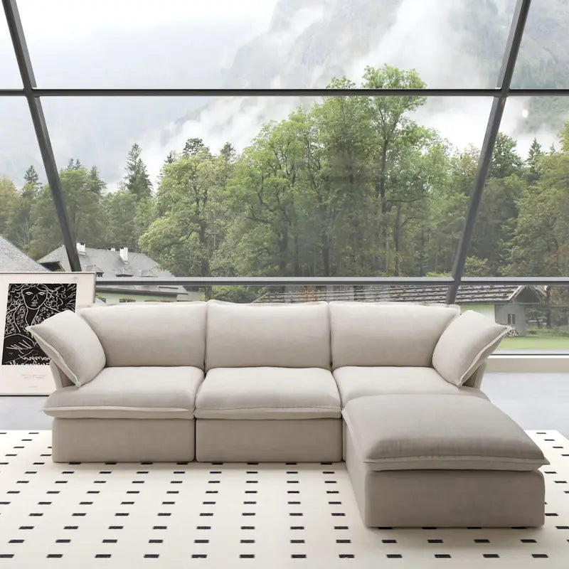 L-Shaped Linen Sectional Sofa Modern Comfortable Sofa