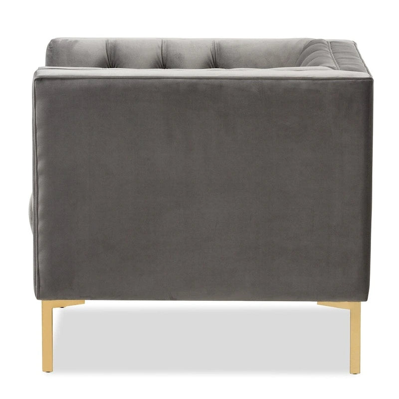 Glam Velvet and Gold Finished Lounge Chair