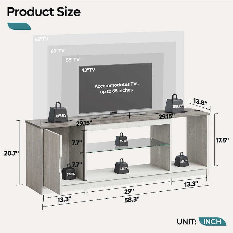 Modern TV Stand for up to 65 TVs Gaming Entertainment Center with Adjustable Shelves for PS5 - 58 inches
