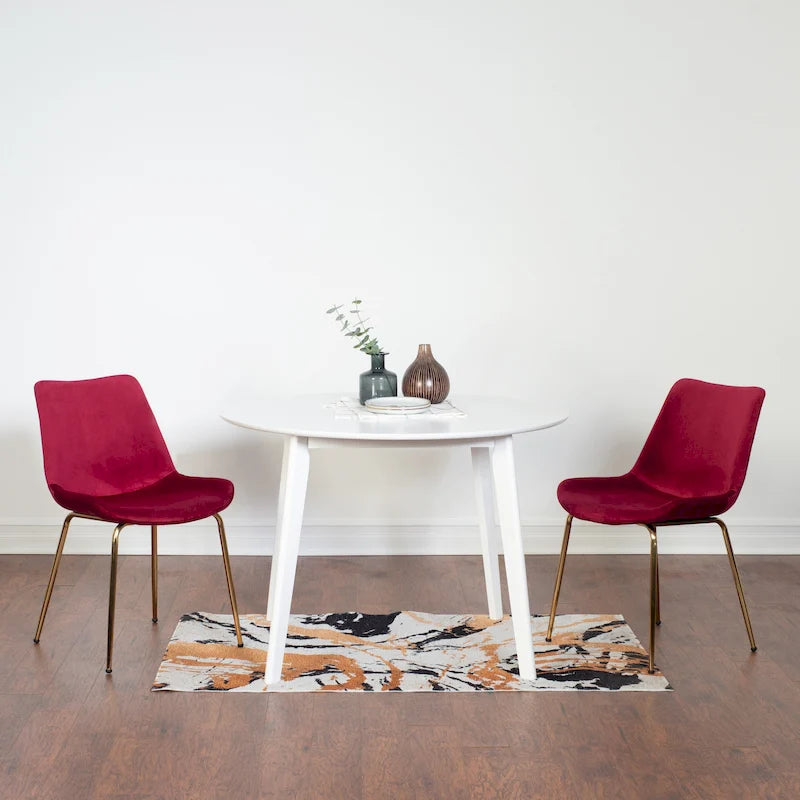 Roundhill Furniture Aufurr Contemporary 3-Piece Dining Set, White Round Table and 2 Chairs