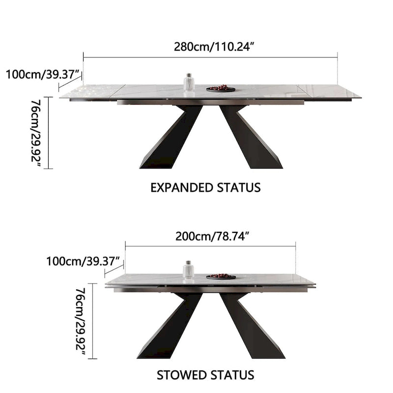 110.24 Inch Modern Minimalist 9 - Piece Extendable Sintered Stone Top Double Pedestal Dining Set