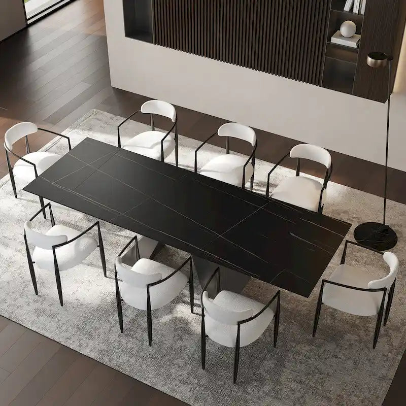 110.24 Inch Modern Minimalist 9 - Piece Extendable Sintered Stone Top Double Pedestal Dining Set
