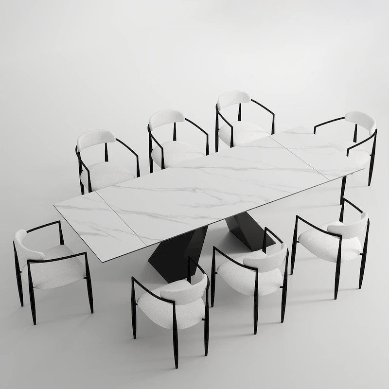 110.24 Inch Modern Minimalist 9 - Piece Extendable Sintered Stone Top Double Pedestal Dining Set