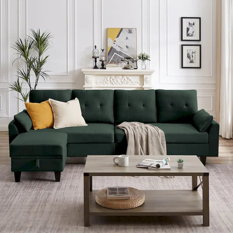 Modular Sectional Sofa Couch L Shaped With Storage Ottoman and Side Bags For Living Room