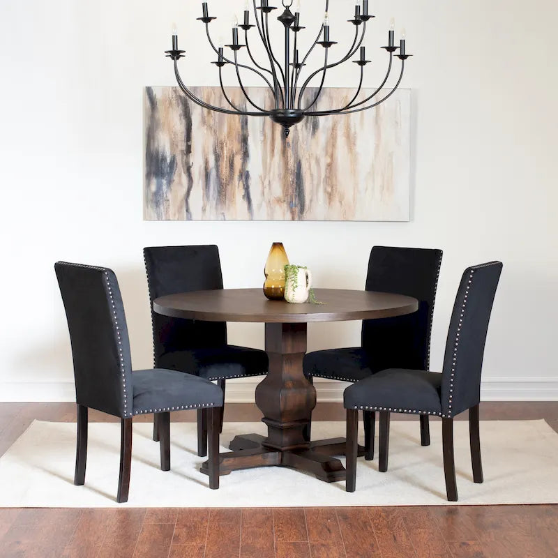Roundhill Furniture Fordsville 5-piece Dining Set, Pedestal Round Table with 4 Stylish Chairs