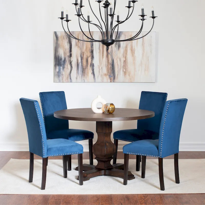 Roundhill Furniture Fordsville 5-piece Dining Set, Pedestal Round Table with 4 Stylish Chairs