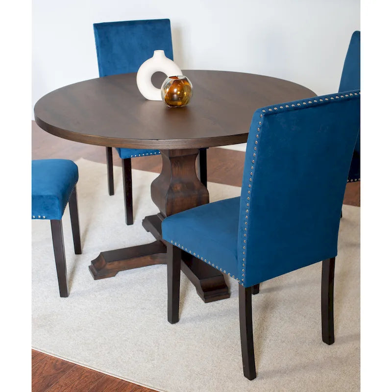 Roundhill Furniture Fordsville 5-piece Dining Set, Pedestal Round Table with 4 Stylish Chairs