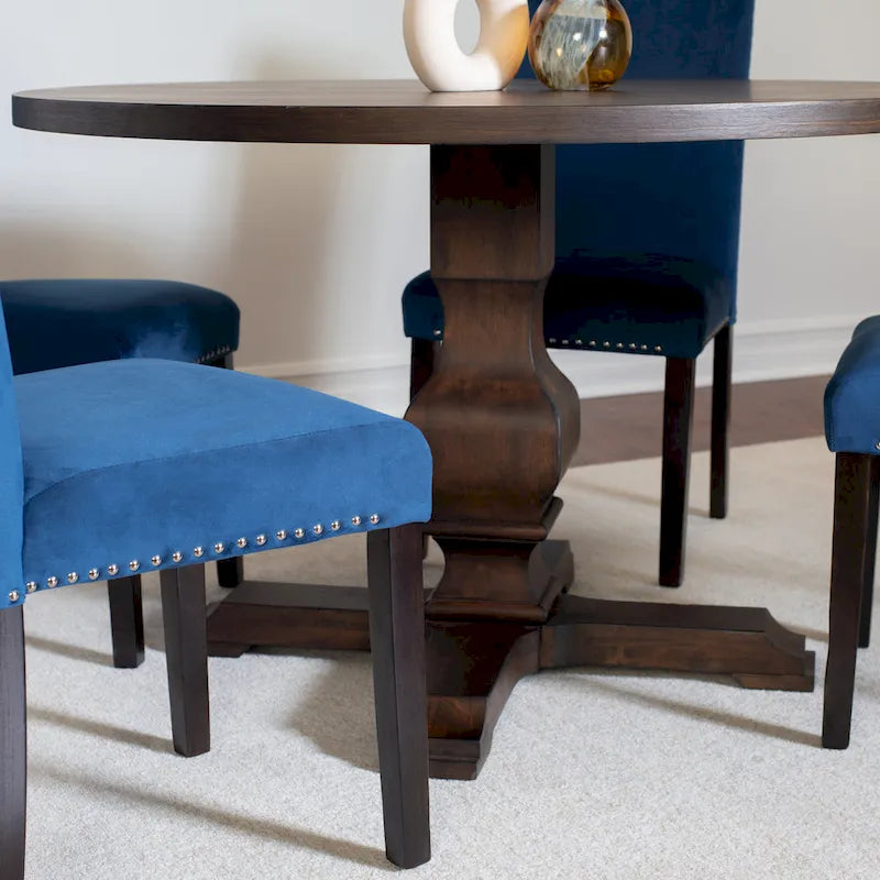 Roundhill Furniture Fordsville 5-piece Dining Set, Pedestal Round Table with 4 Stylish Chairs