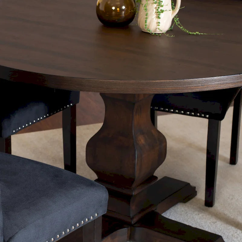 Roundhill Furniture Fordsville 5-piece Dining Set, Pedestal Round Table with 4 Stylish Chairs