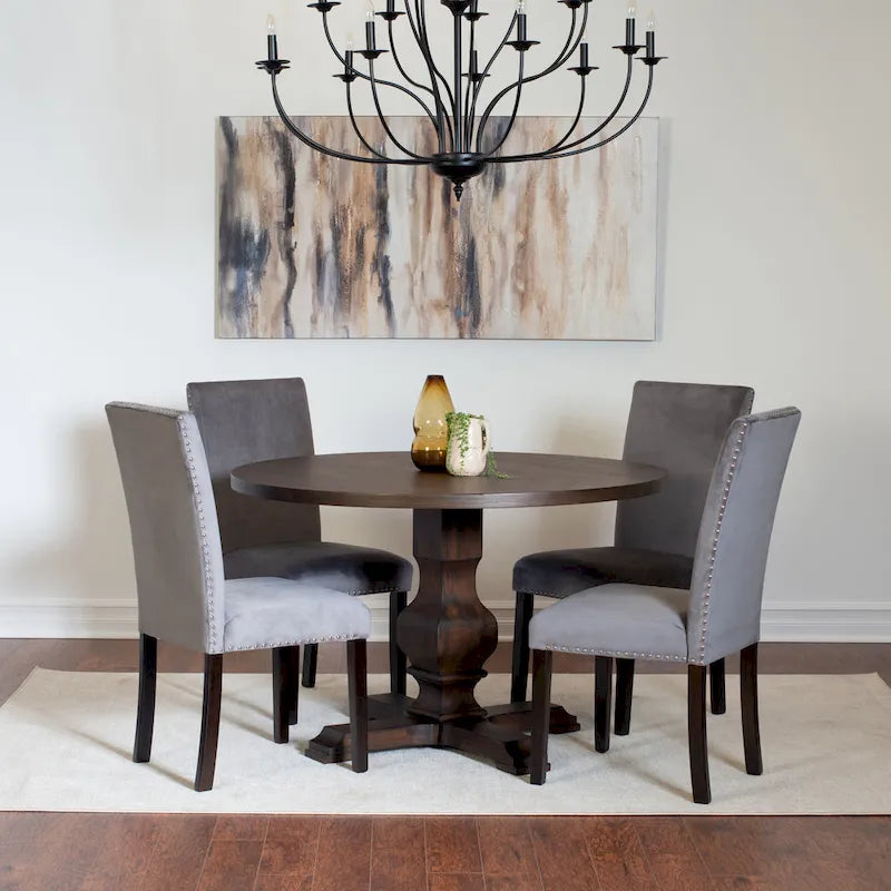 Roundhill Furniture Fordsville 5-piece Dining Set, Pedestal Round Table with 4 Stylish Chairs