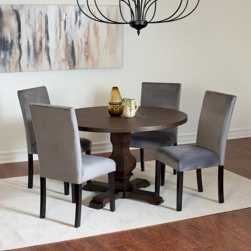 Roundhill Furniture Fordsville 5-piece Dining Set, Pedestal Round Table with 4 Stylish Chairs