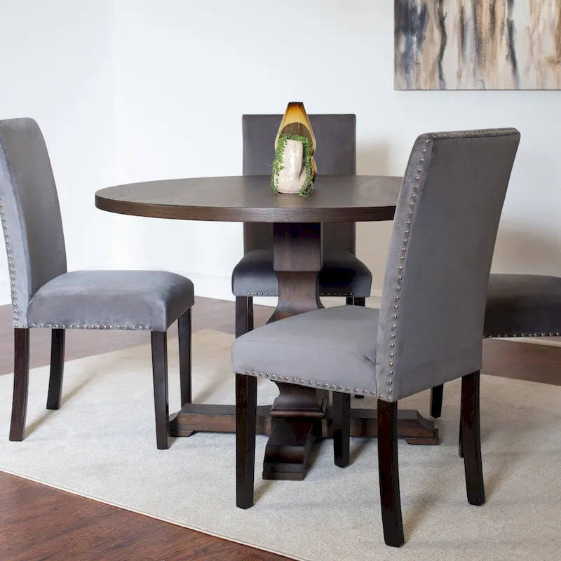 Roundhill Furniture Fordsville 5-piece Dining Set, Pedestal Round Table with 4 Stylish Chairs