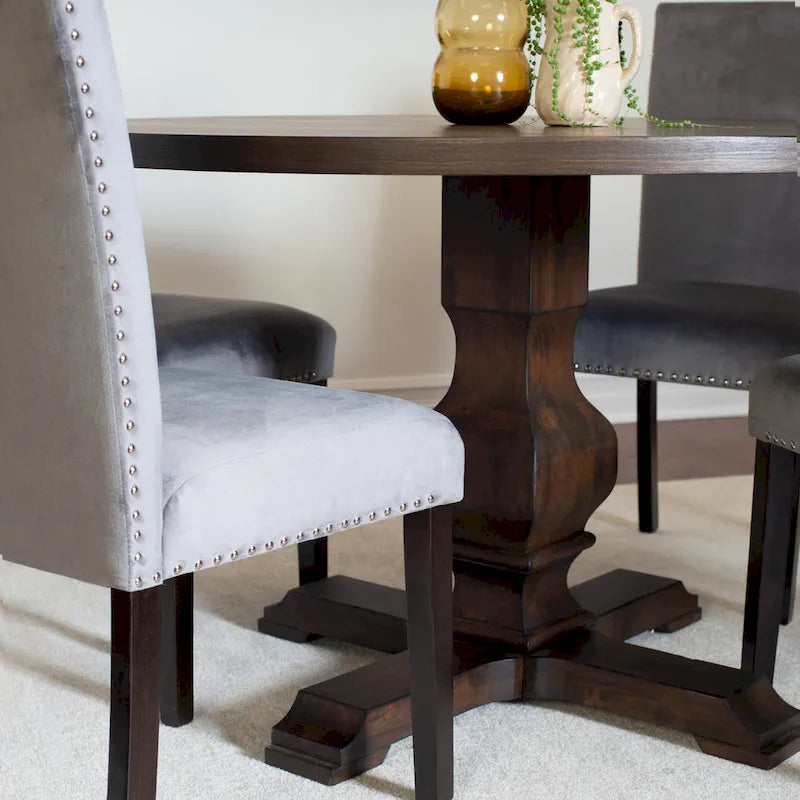 Roundhill Furniture Fordsville 5-piece Dining Set, Pedestal Round Table with 4 Stylish Chairs