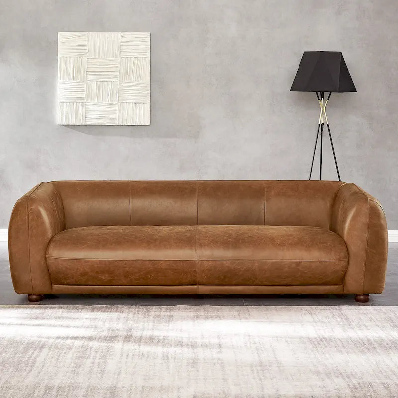 Mayla Mid Century Modern Luxury Italian Leather Couch