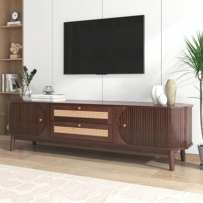 Modern Farmhouse Media Console with Solid Wood Legs