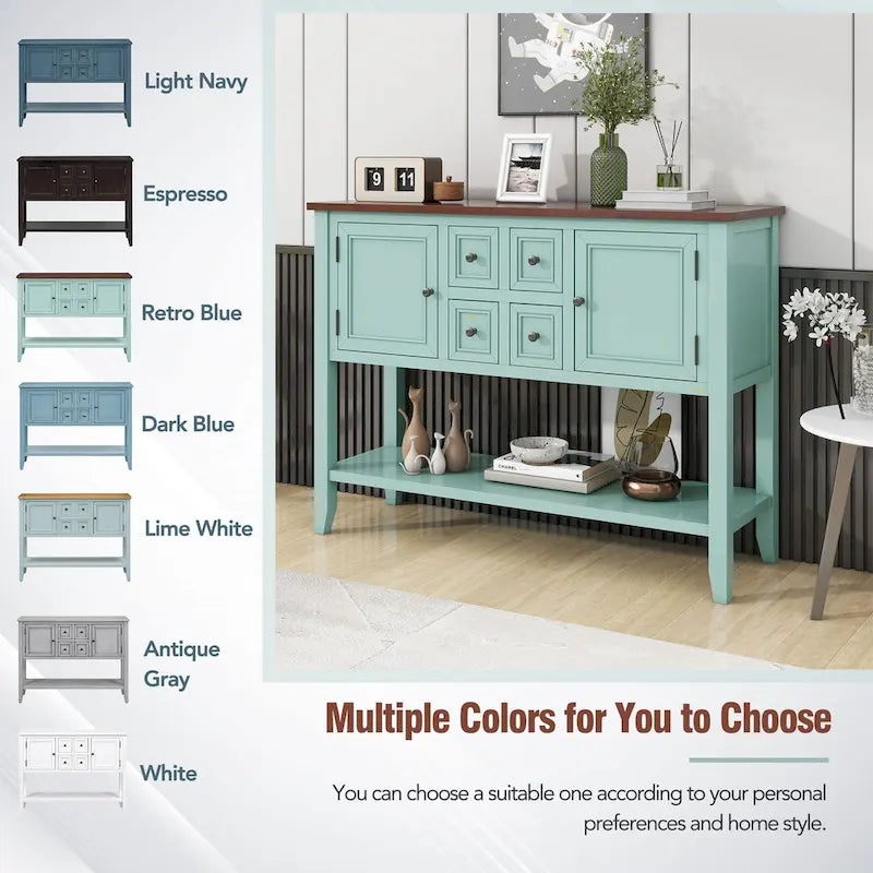 Vintage Console Table with 4 Drawers and Bottom Shelf