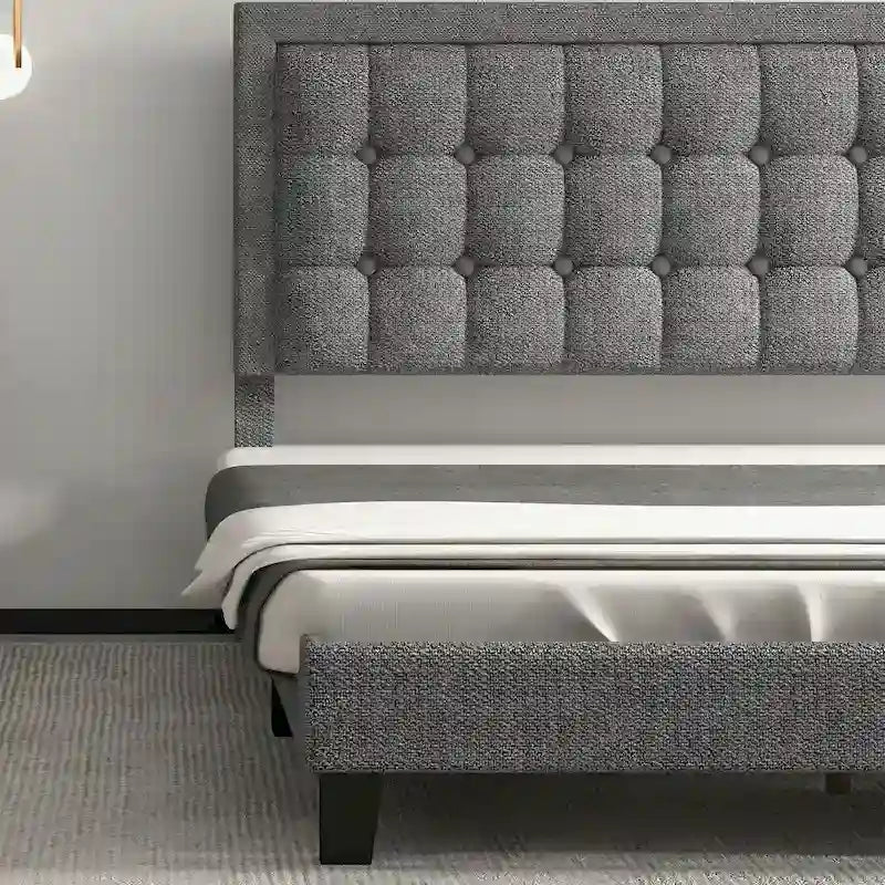 Bed Frame with Upholstered Button Tufted Headboard