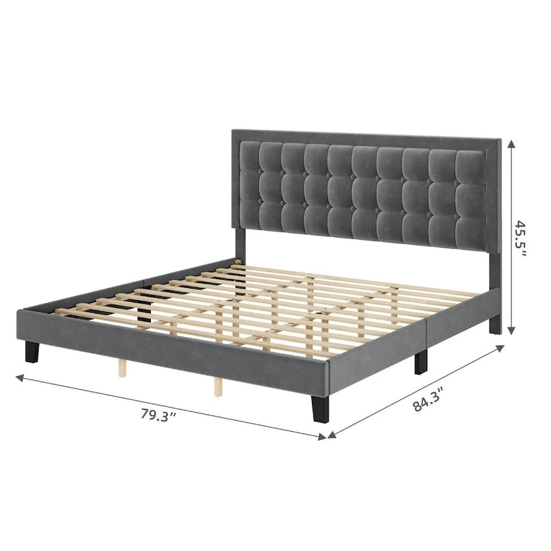 Bed Frame with Upholstered Button Tufted Headboard