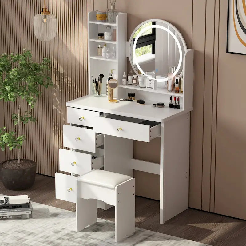 Timechee 31.5 Wide Makeup Vanity Set with Stool, Mirror,3 Color Light - 31.5W