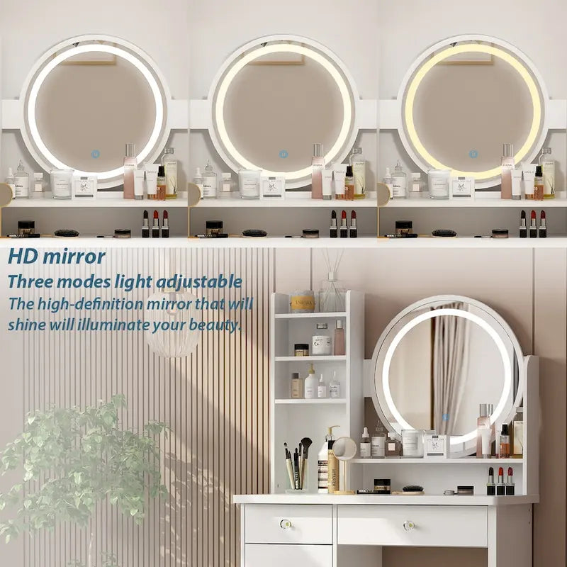Timechee 31.5 Wide Makeup Vanity Set with Stool, Mirror,3 Color Light - 31.5W