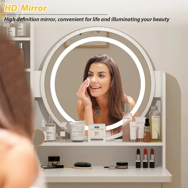 Timechee 31.5 Wide Makeup Vanity Set with Stool, Mirror,3 Color Light - 31.5W