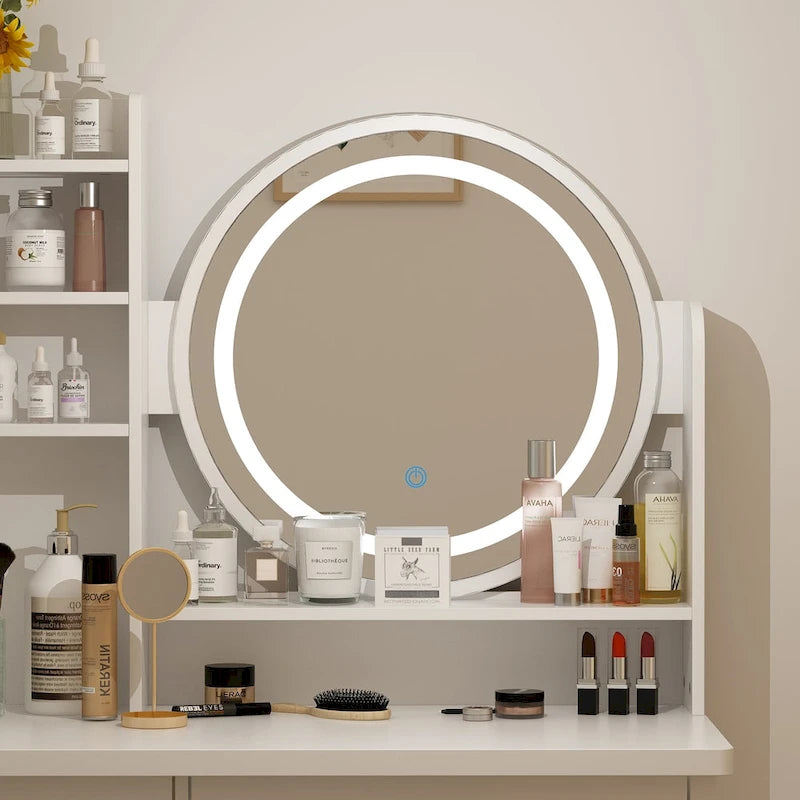 Timechee 31.5 Wide Makeup Vanity Set with Stool, Mirror,3 Color Light - 31.5W