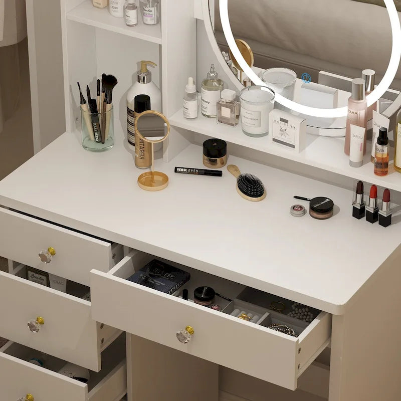 Timechee 31.5 Wide Makeup Vanity Set with Stool, Mirror,3 Color Light - 31.5W